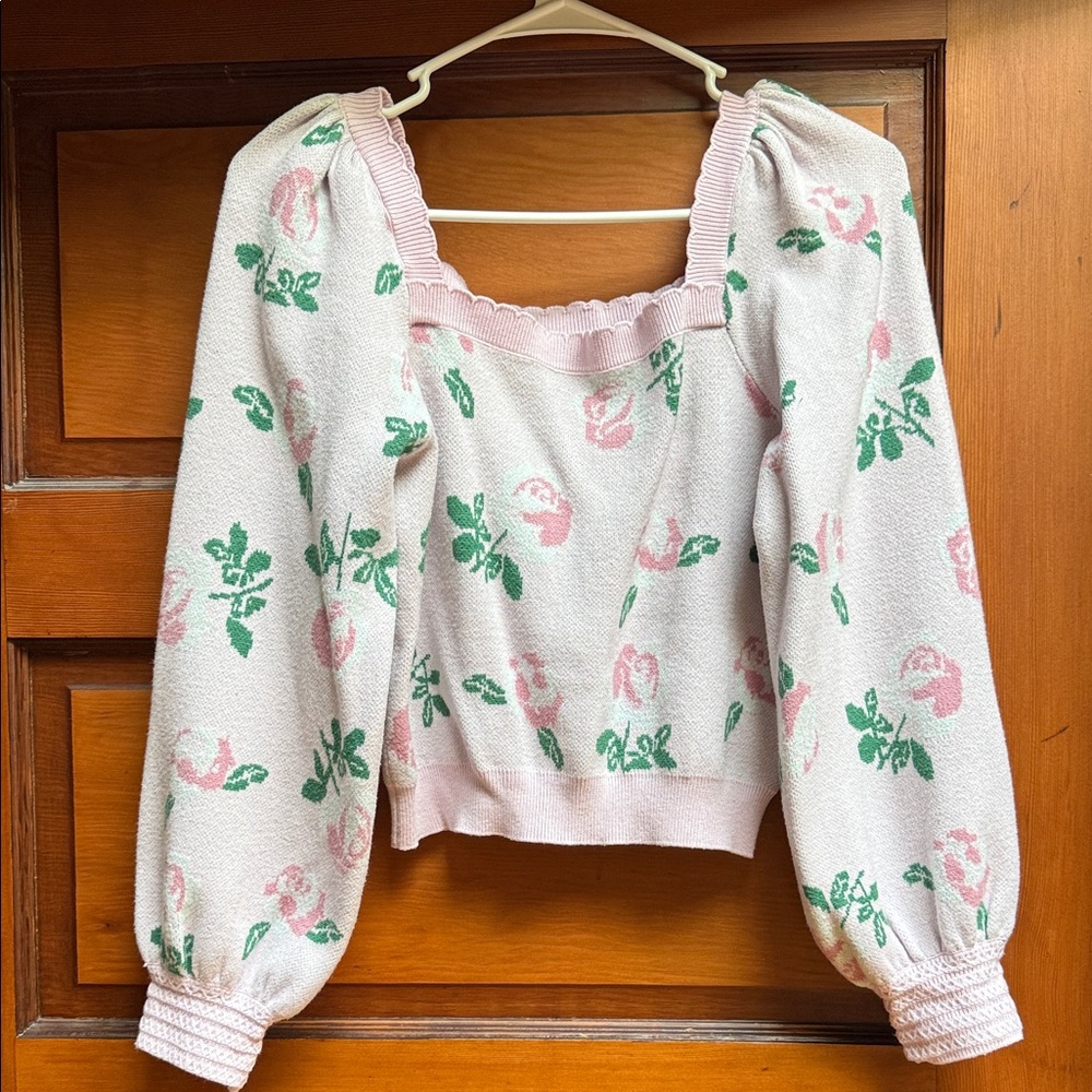 Floral Knit Sweater - Pink and Green
